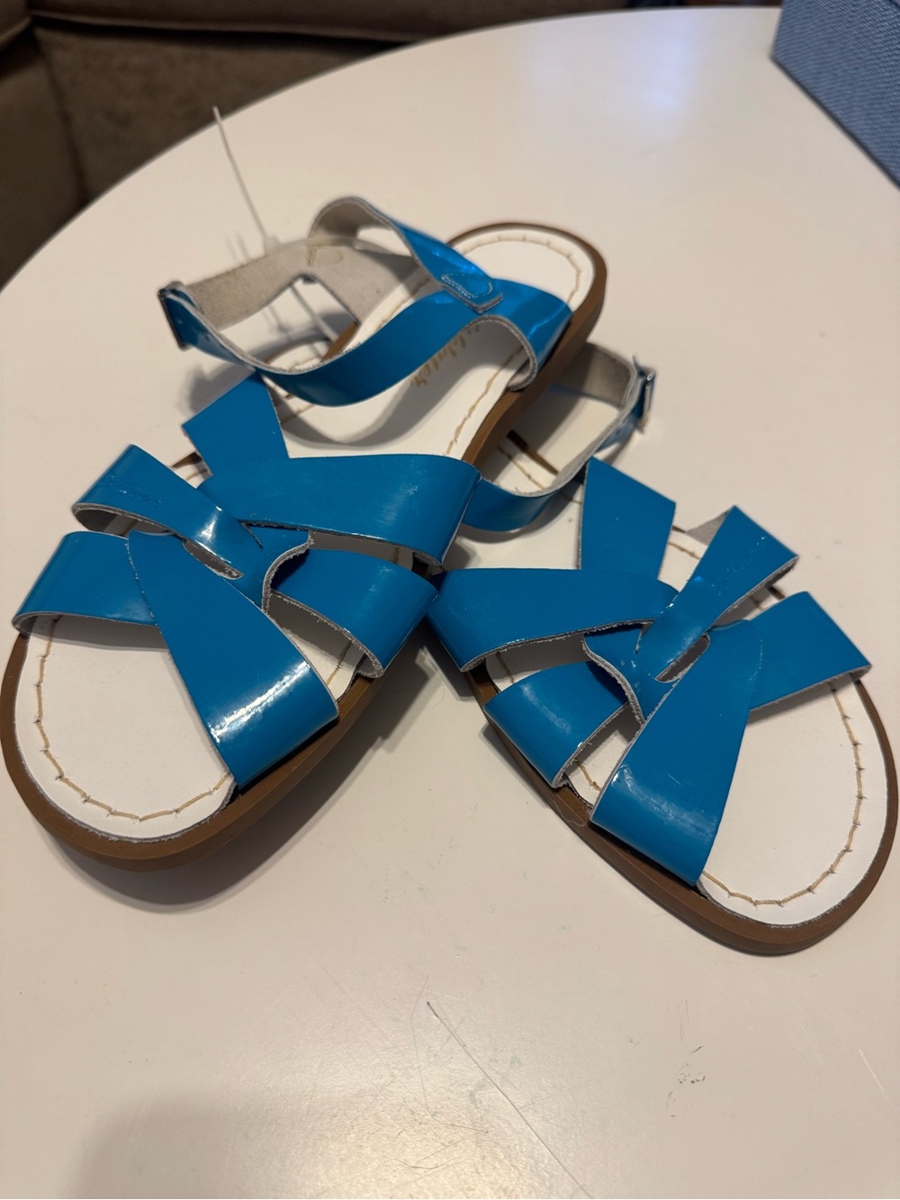 Patent Strappy Blue Women's Sandals with Ankle Buckle - Picture 8 of 8